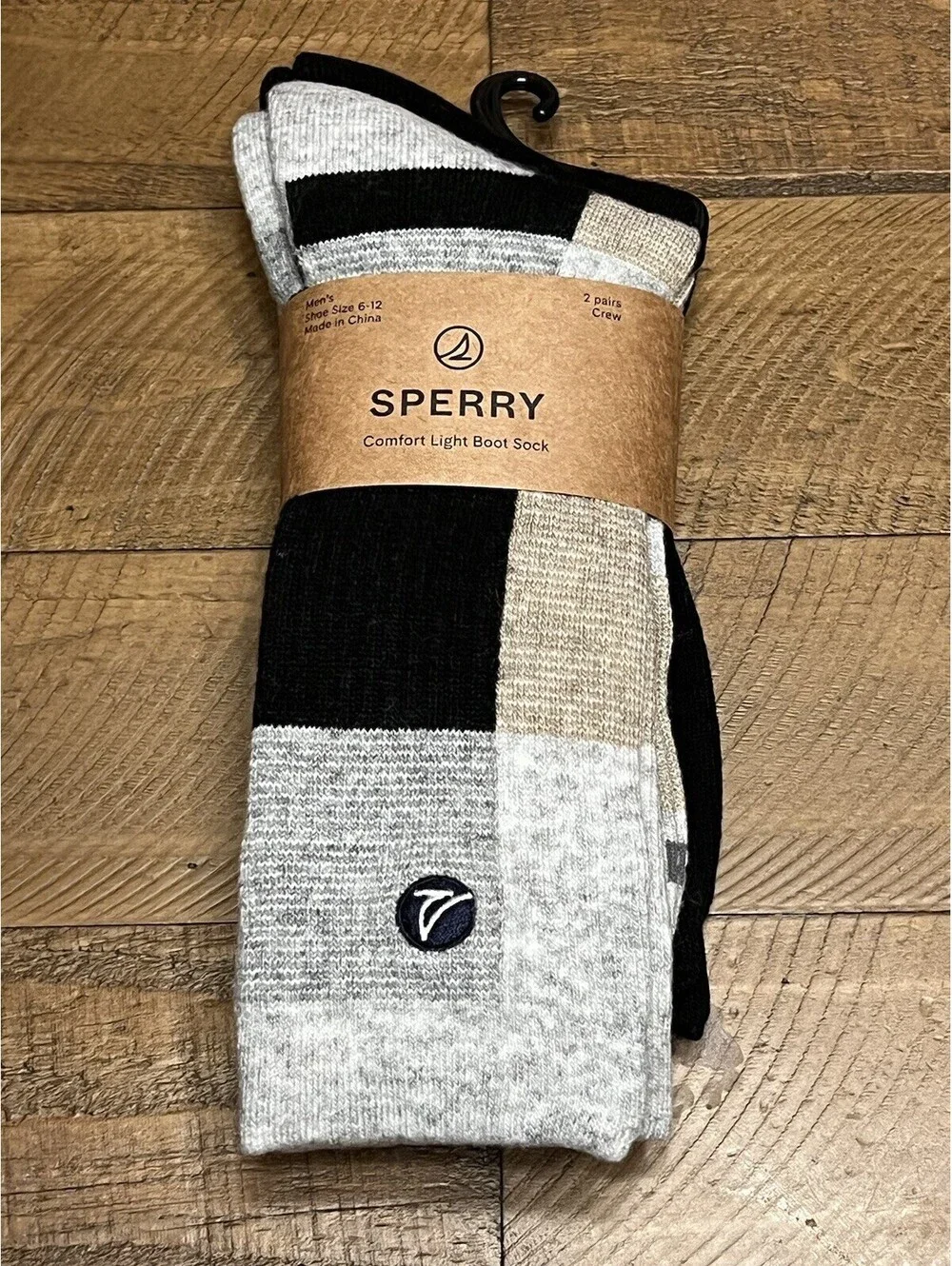 Sperry Men's Comfort Light Wool Blend Boot Crew Socks Size 6-12 Checkered/Black